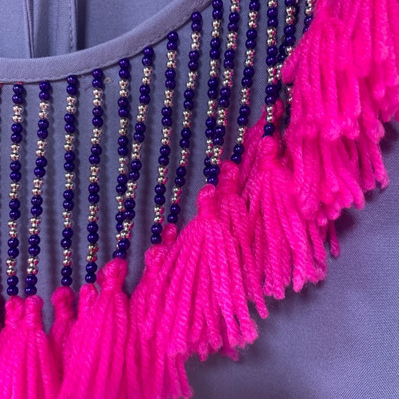 Philosophy Blue Ruffle Beaded Back Dress Boho - Picture 4 of 9